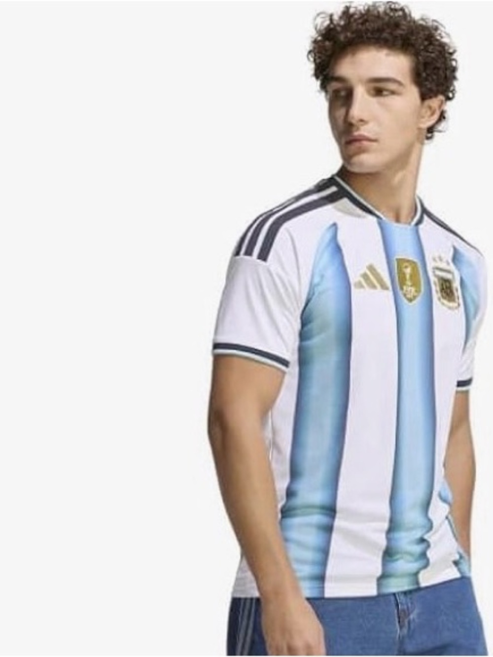 Men's Argentina-Style Soccer Jersey in White and Light Blue